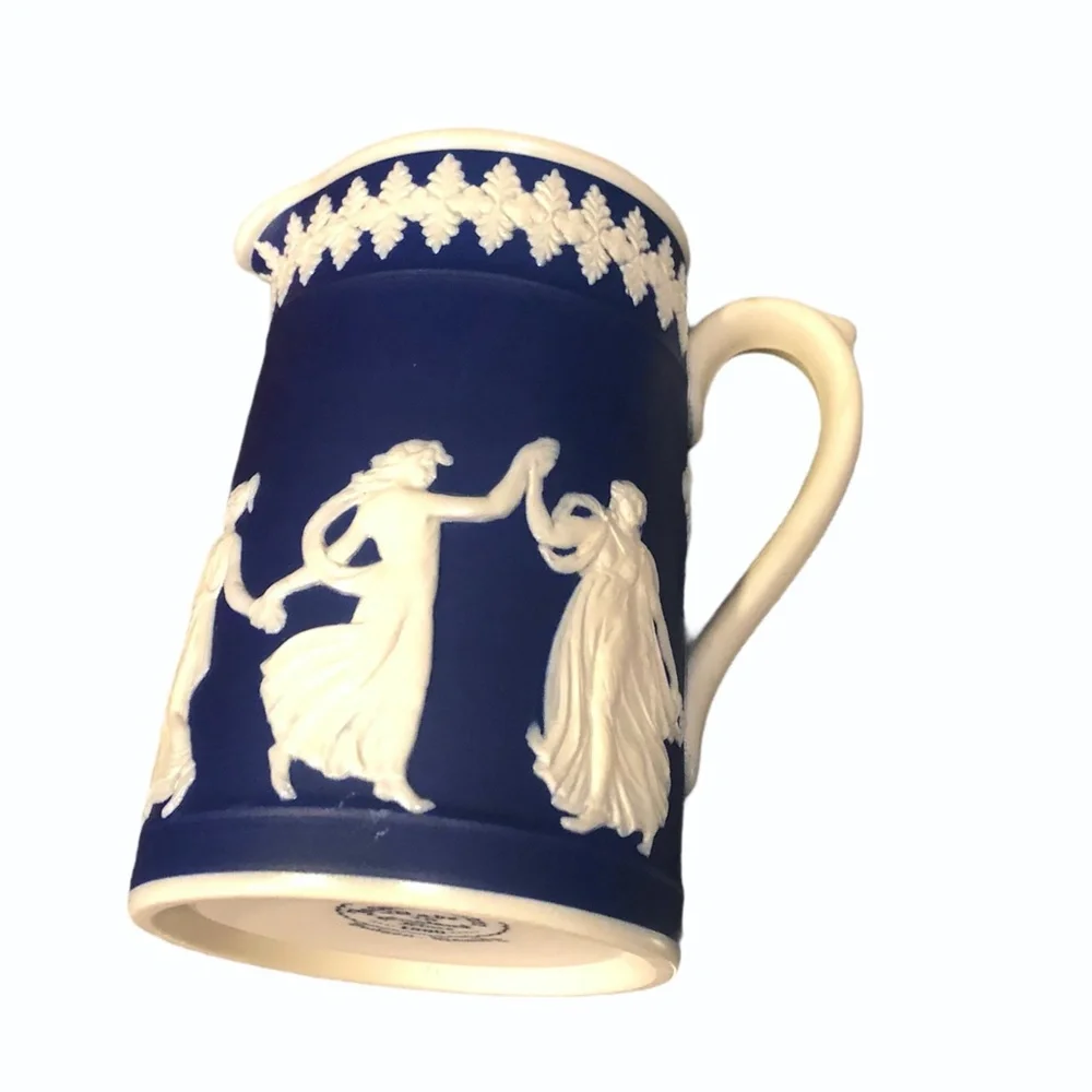 DUDSON HANLEY JASPERWARE BLUE WITH WHITE RAISED RELIEF NEOCLASSICAL PITCHER